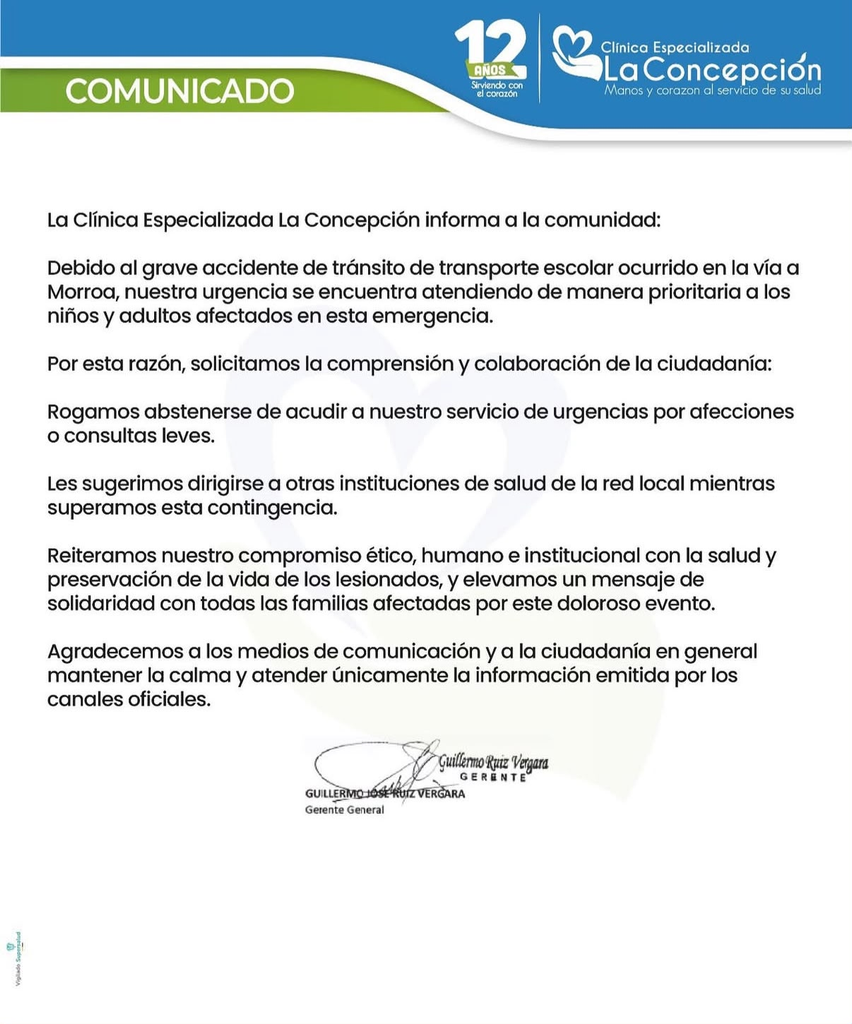 Comunicado Clinica La Concepción 